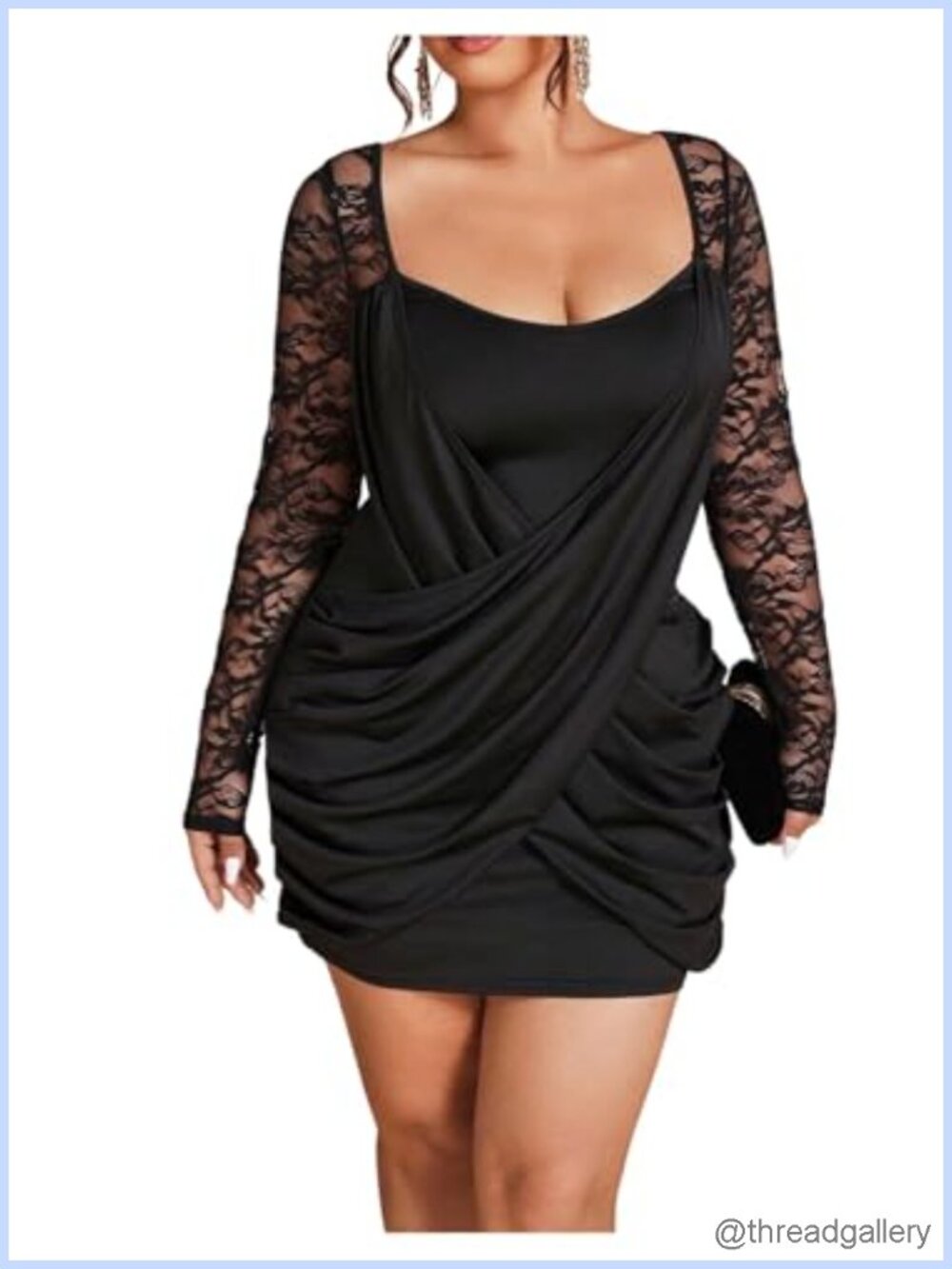 Plus Size Lace Bodycon Mini Dress Long Sleeve Club Party